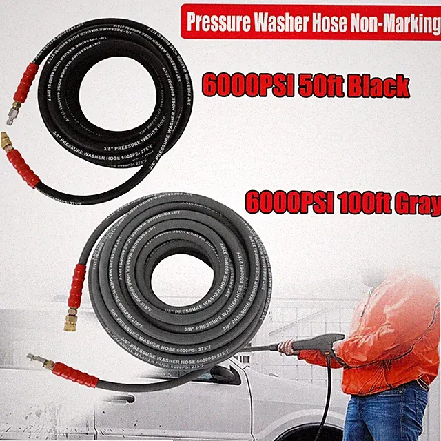 2 Wire Braid 6000psi Hot Water Pressure Washer Hose 3/8" x 100ft