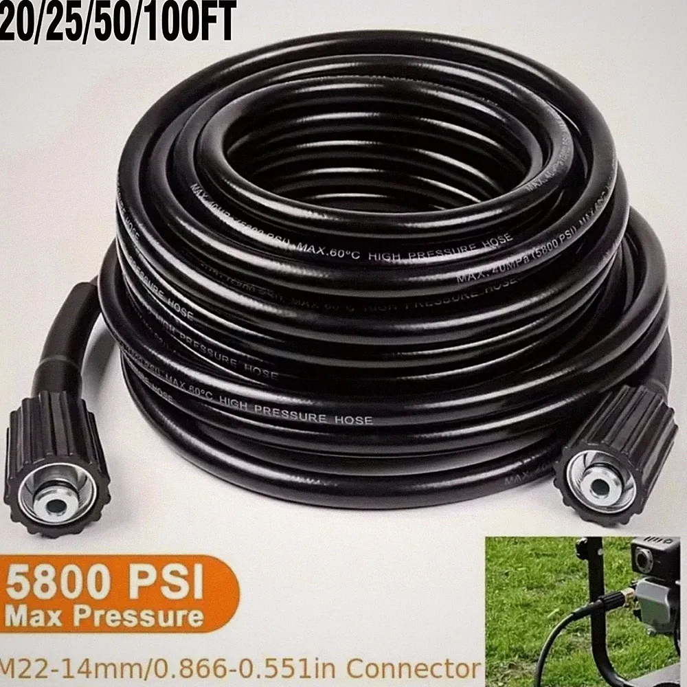 20/25/50/100ft 5800PSI High Pressure Washer Hose M22 Power Washer Extension Hose