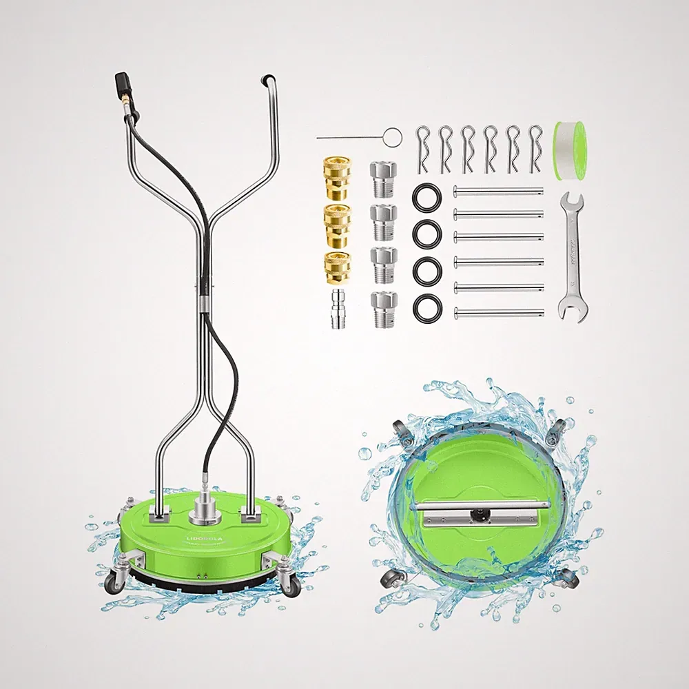20" Pressure Washer Surface Cleaner with 4 Wheels - Coated Green Dual Handle...