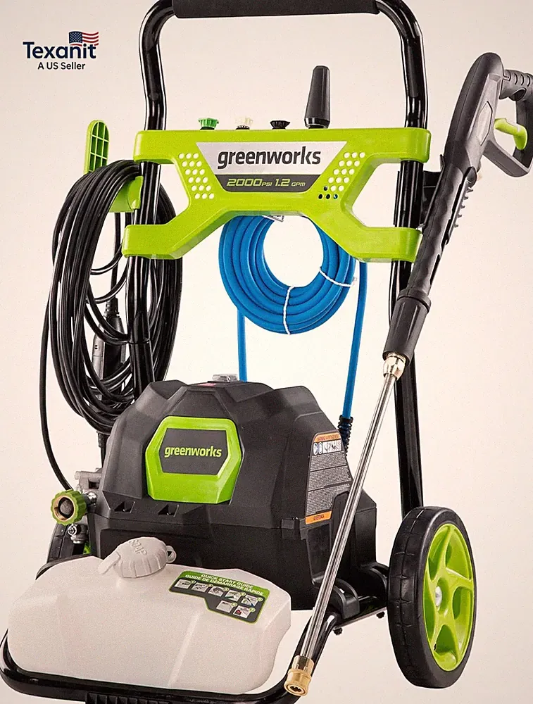 2000 PSI (1.2 GPM) Electric Pressure Washer, Steel Wand, On-Board Soap Tank (25°