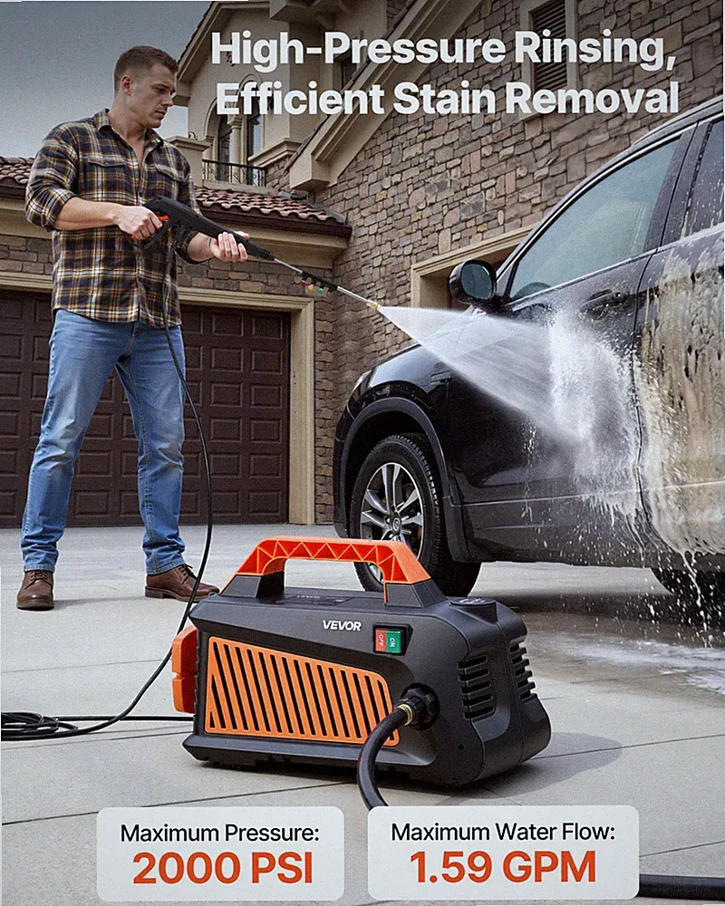 2000 PSI Electric Pressure Washer 1.59 GPM Power Washer w/ 4 Nozzles Wand