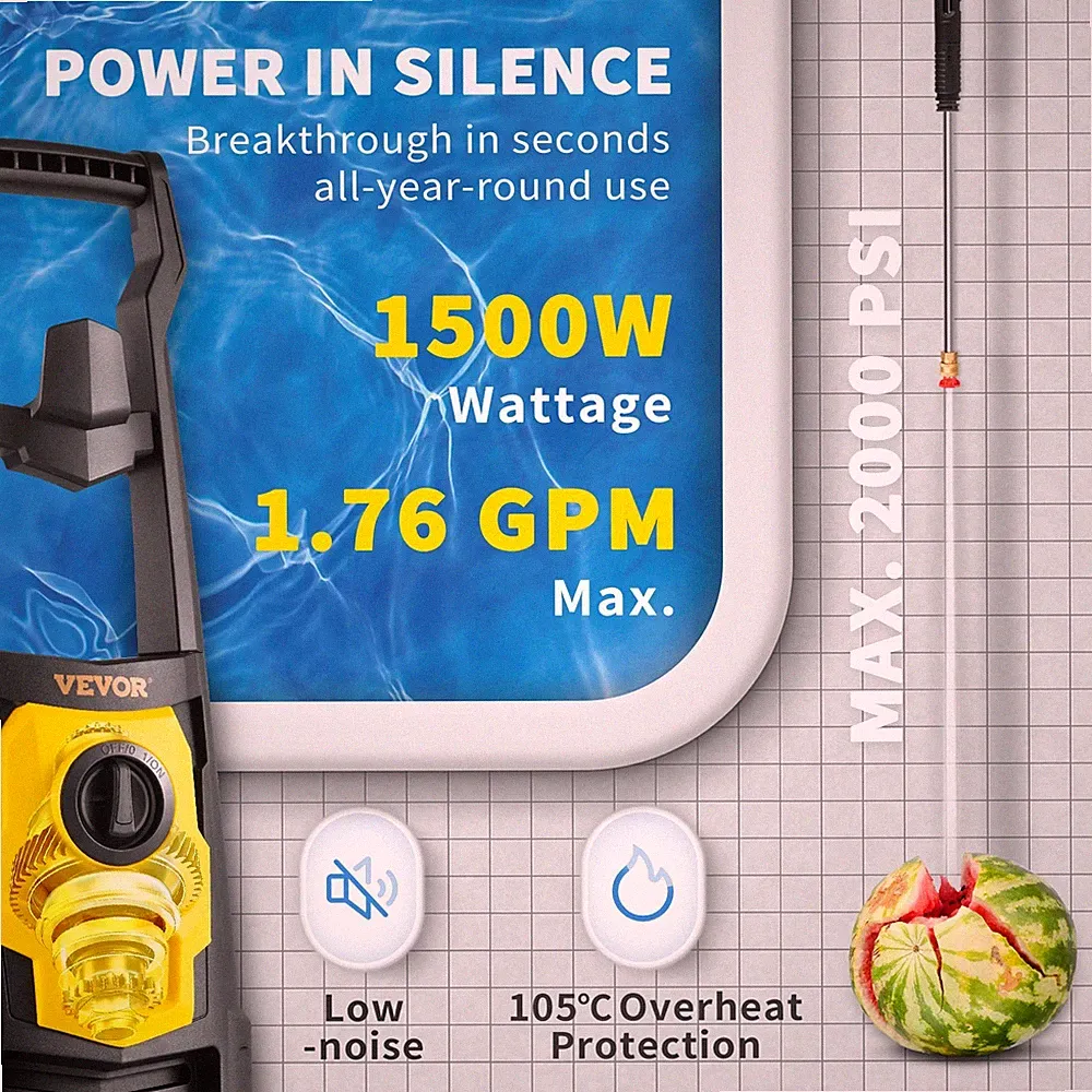 2000 PSI Electric Pressure Washer 1.76 GPM, 30 Ft Hose w/5 Nozzles Foam Cannon