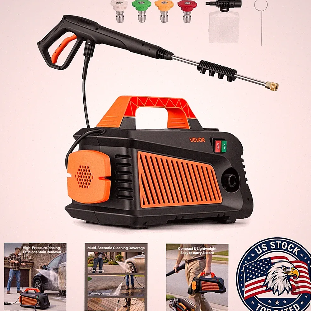 2000 PSI Electric Pressure Washer with 4 Nozzles & Carry Handle - Portable Power