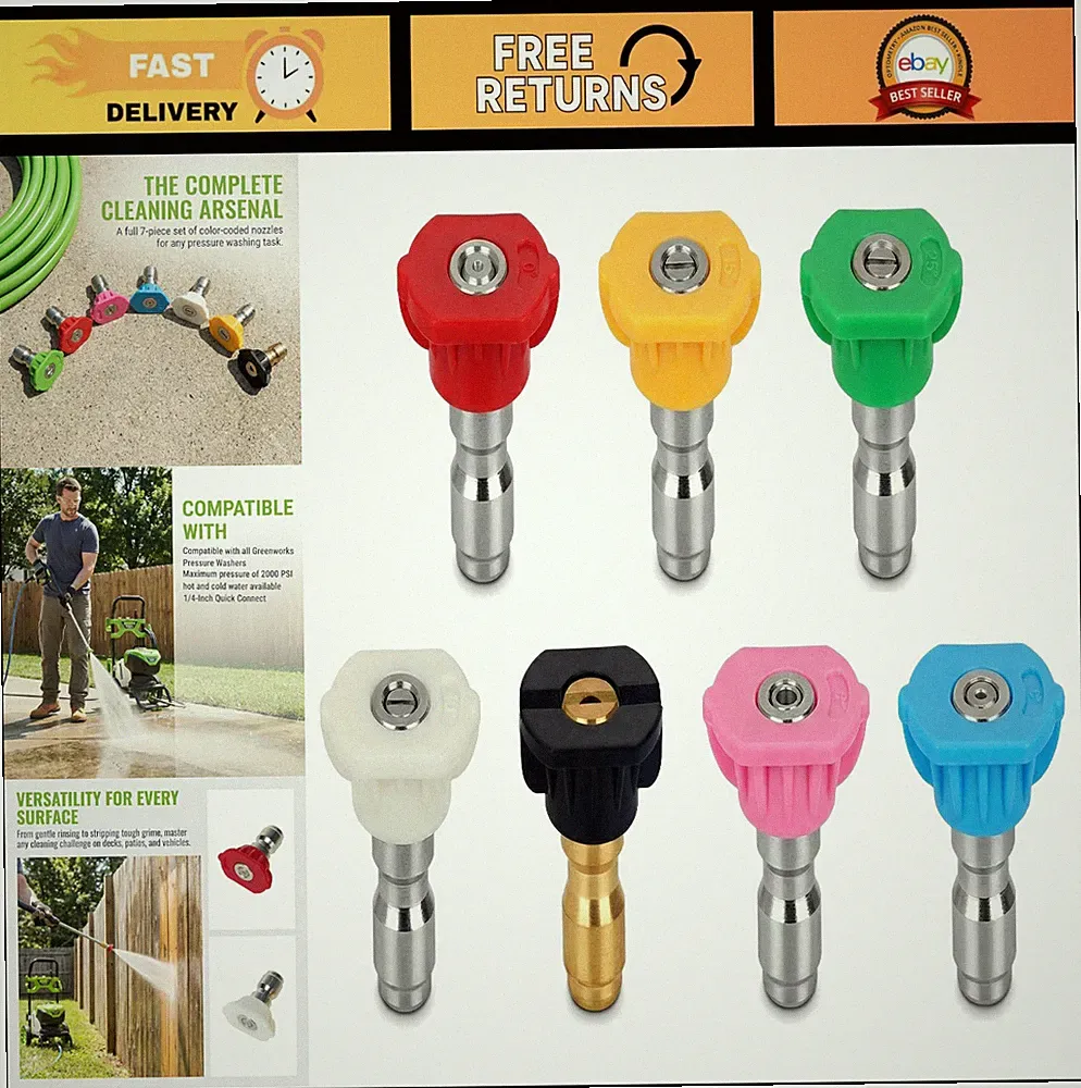 2000 PSI Pressure Washer Nozzles Set, 7-Piece, 1/4" Quick Connect, Compatible Al