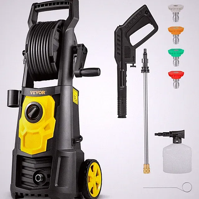 2000PSI 1.65GPM Portable Electric Power Washer, 30ft Reel, 5-Metal Nozzles