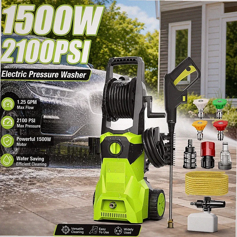 2100 PSI Electric Pressure Car Washer 1500W Cleaner Nozzles & Foam Cannon Patio
