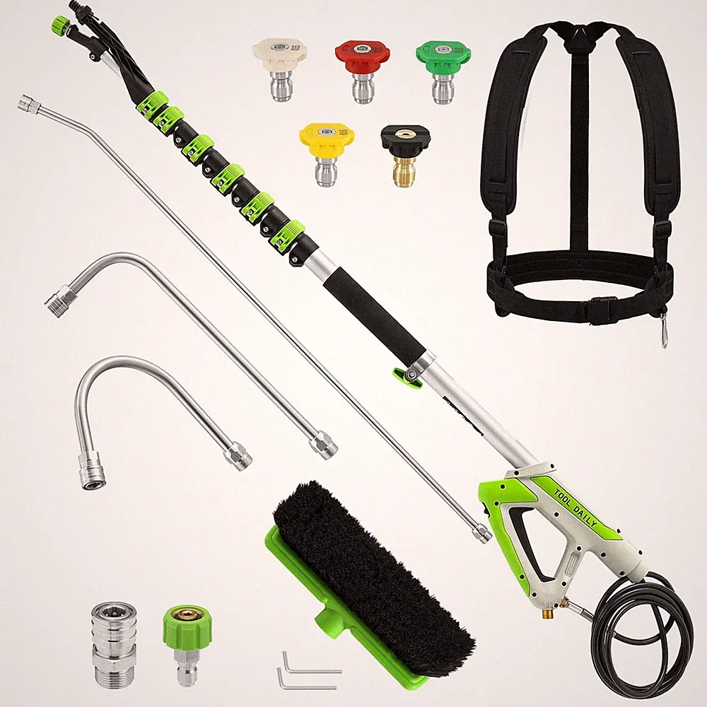 21FT Telescoping Pressure Washer Wand with Brush, Power Washer Extension Wand...