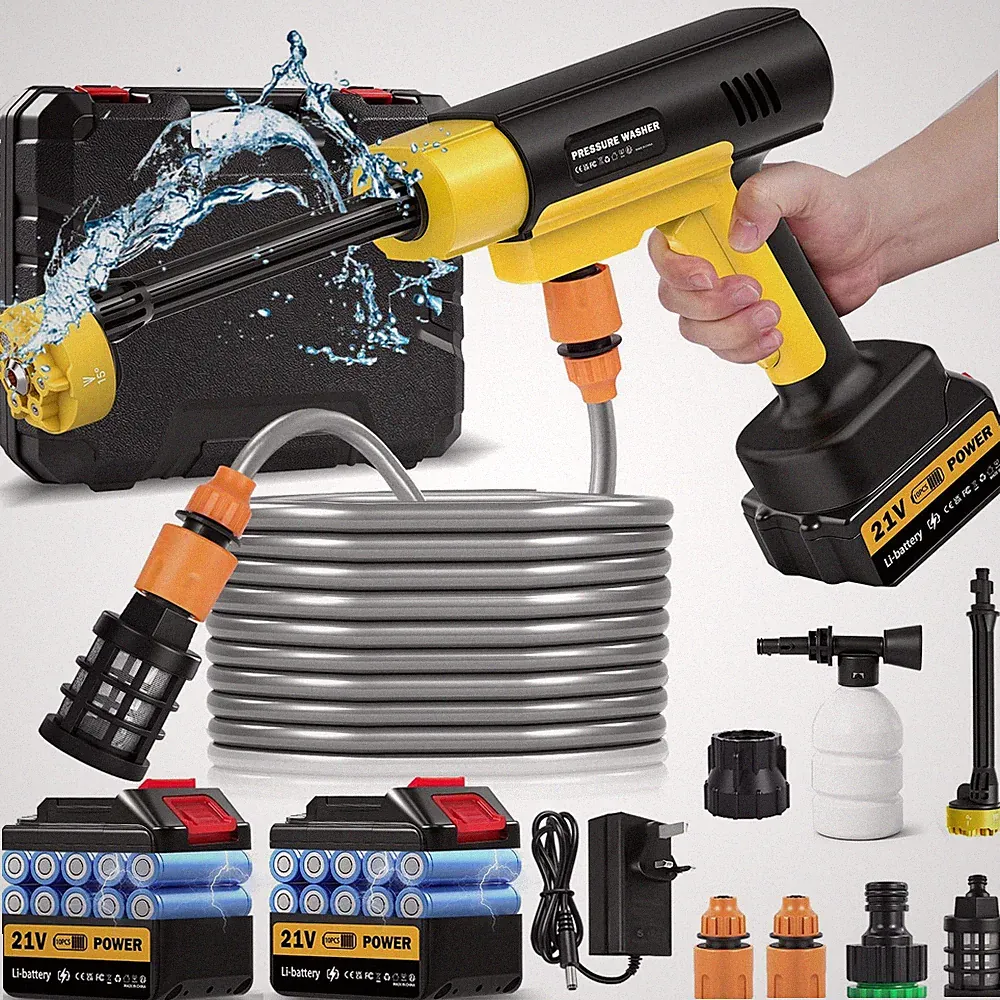 21V Portable Cordless Pressure Washer with 2 Batteries Car Washer Full Kit
