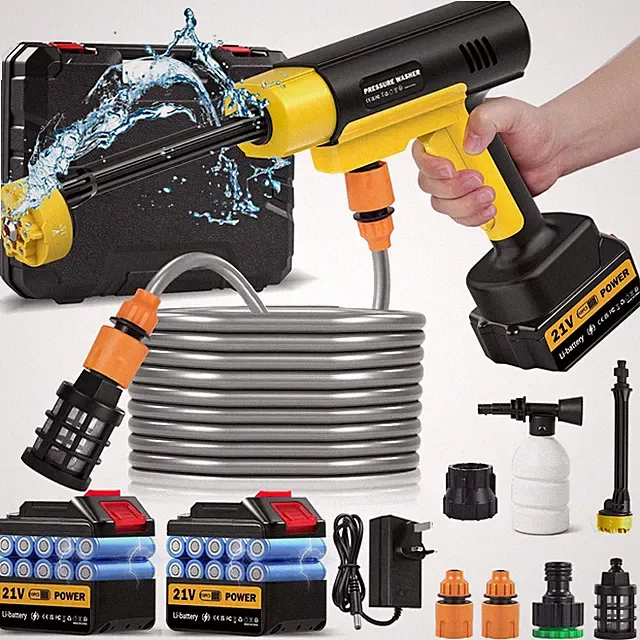 21V Portable Cordless Pressure Washer with 2 Batteries Car Washer Full Kit