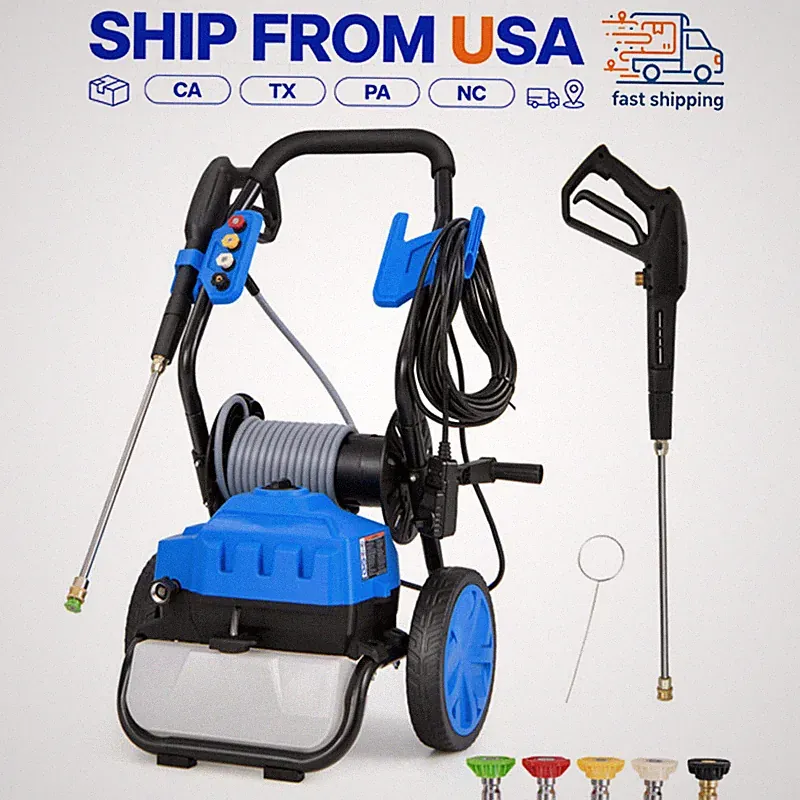 2300 PSI 1.8 GPM Electric Pressure Washer with Hose Reel Wheels Blue For Car