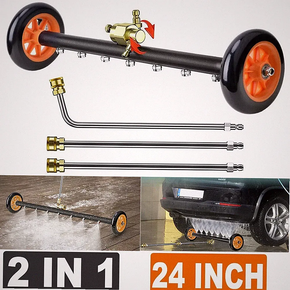 24" 2 in 1 Pressure Washer Undercarriage Cleaner with 7 Nozzles 3 Extension Rods