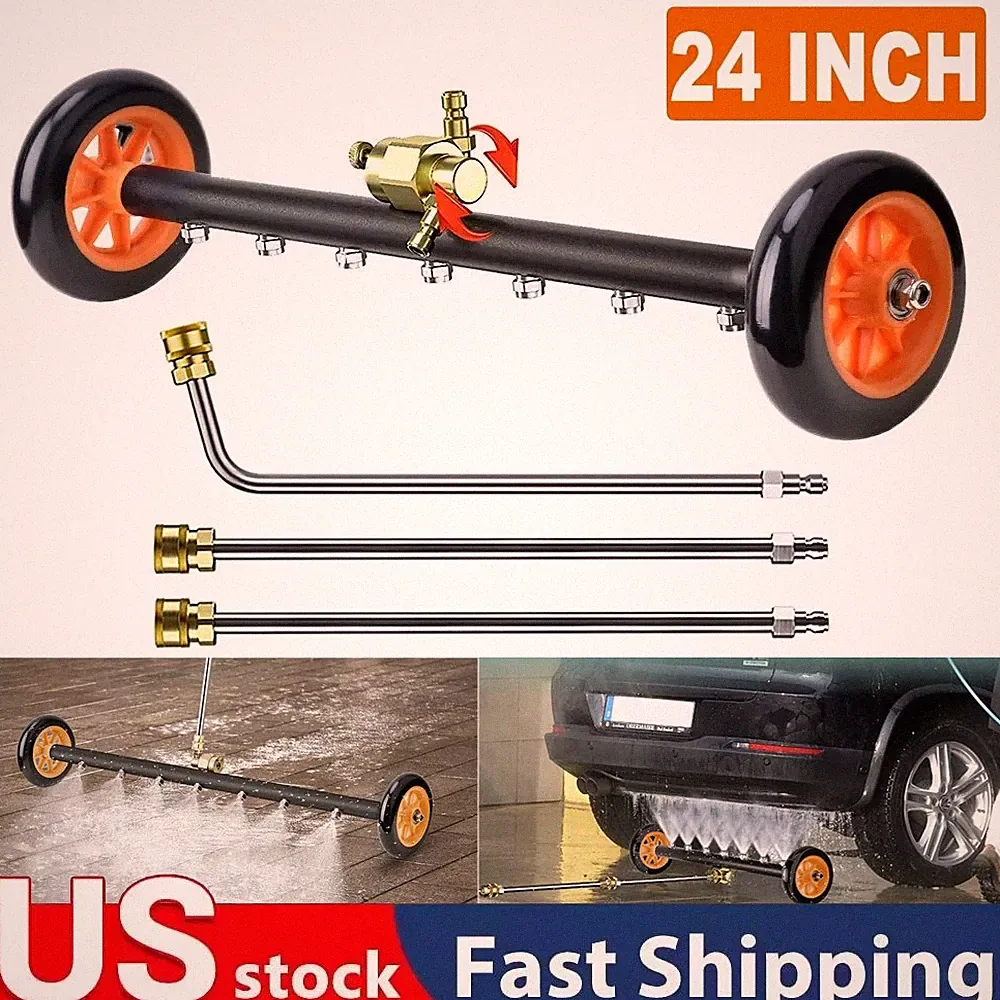 24" 2 in 1 Pressure Washer Undercarriage Cleaner with 7 Nozzles 3 Extension Rods
