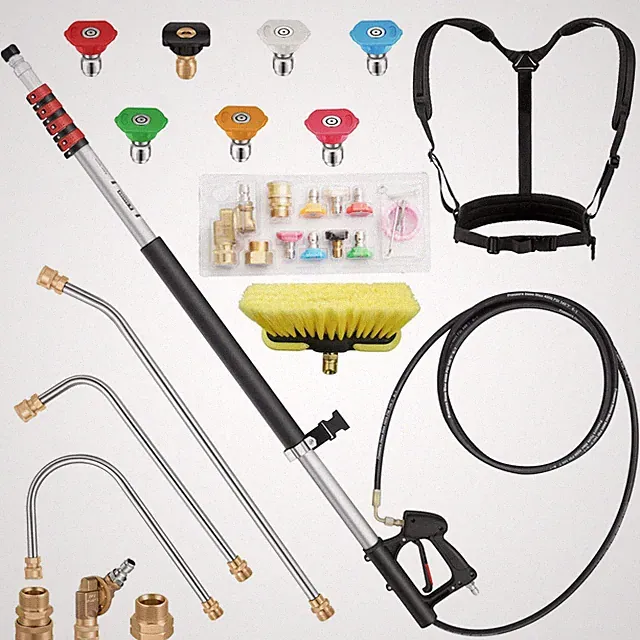 24 FT Gutter Cleaning Tools from The Ground - Telescoping Pressure Washer Wan...