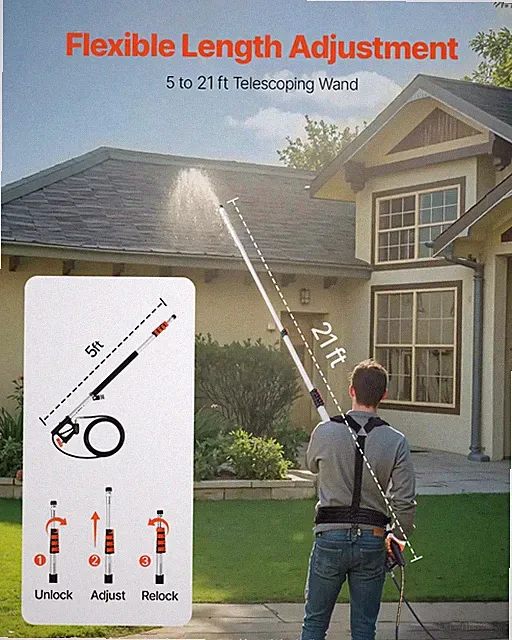 24 ft Telescoping Pressure Washer Wand 4000 PSI with Harness & 7 Nozzles