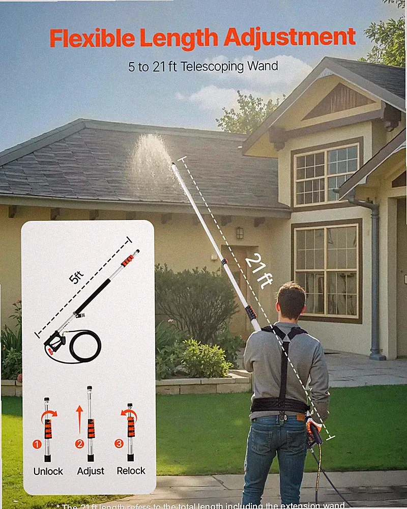 24 ft Telescoping Pressure Washer Wand 4000 PSI with Harness & 7 Nozzles