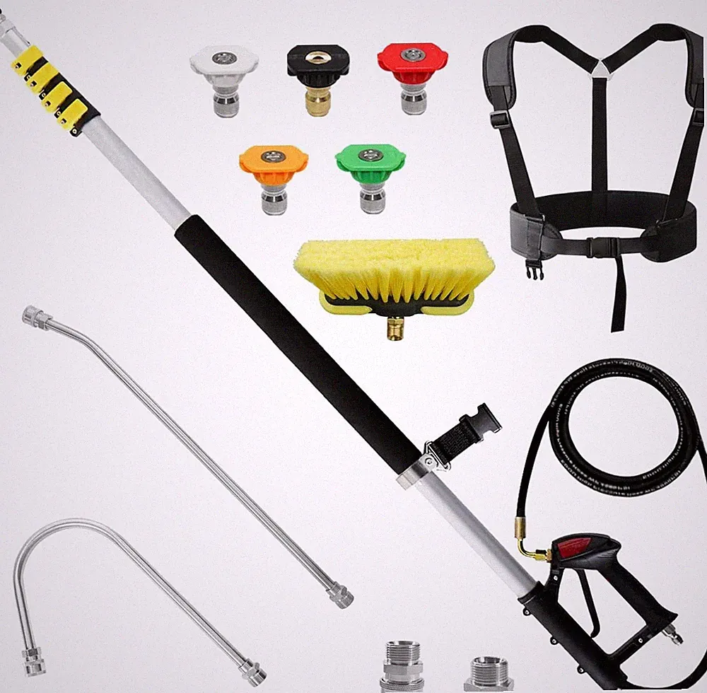 24 FT Telescoping Pressure Washer Wand Extension, Hot Water Supported Power Wash