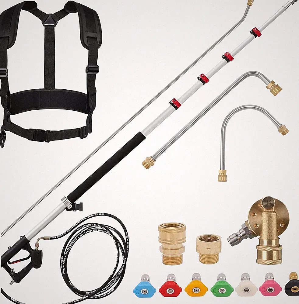 24 FT Telescoping Pressure Washer Wand Extension, Hot Water Supported Power Wash