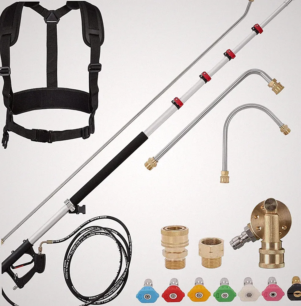 24 FT Telescoping Pressure Washer Wand, with 3 Curve Wands