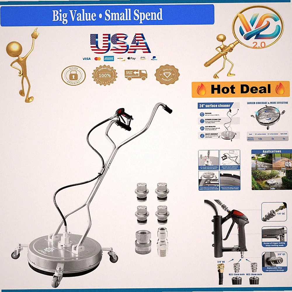 24-Inch Pressure Washer Surface Cleaner with 4 Wheels & Nozzles
