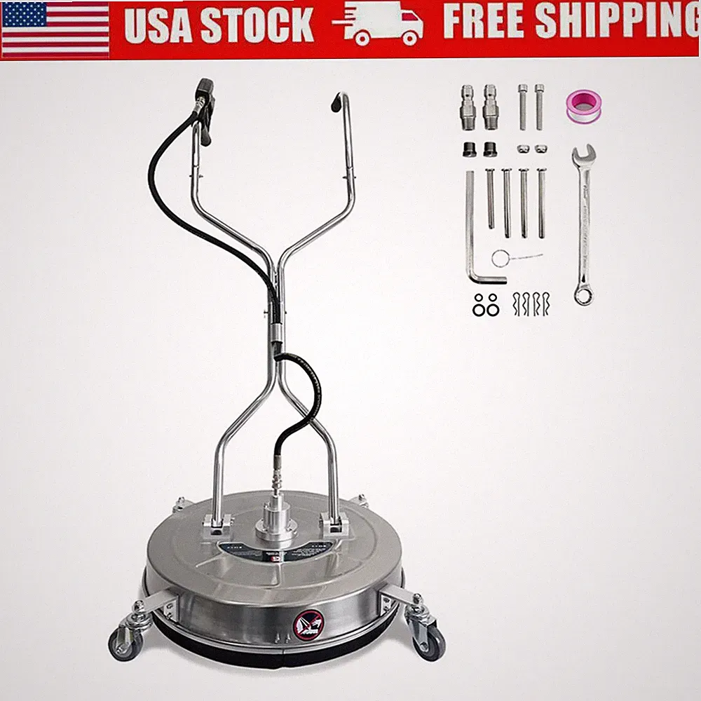 24" Pressure Washer Surface Cleaner 4 Wheels Dual Handle 4900PSI Stainless Steel