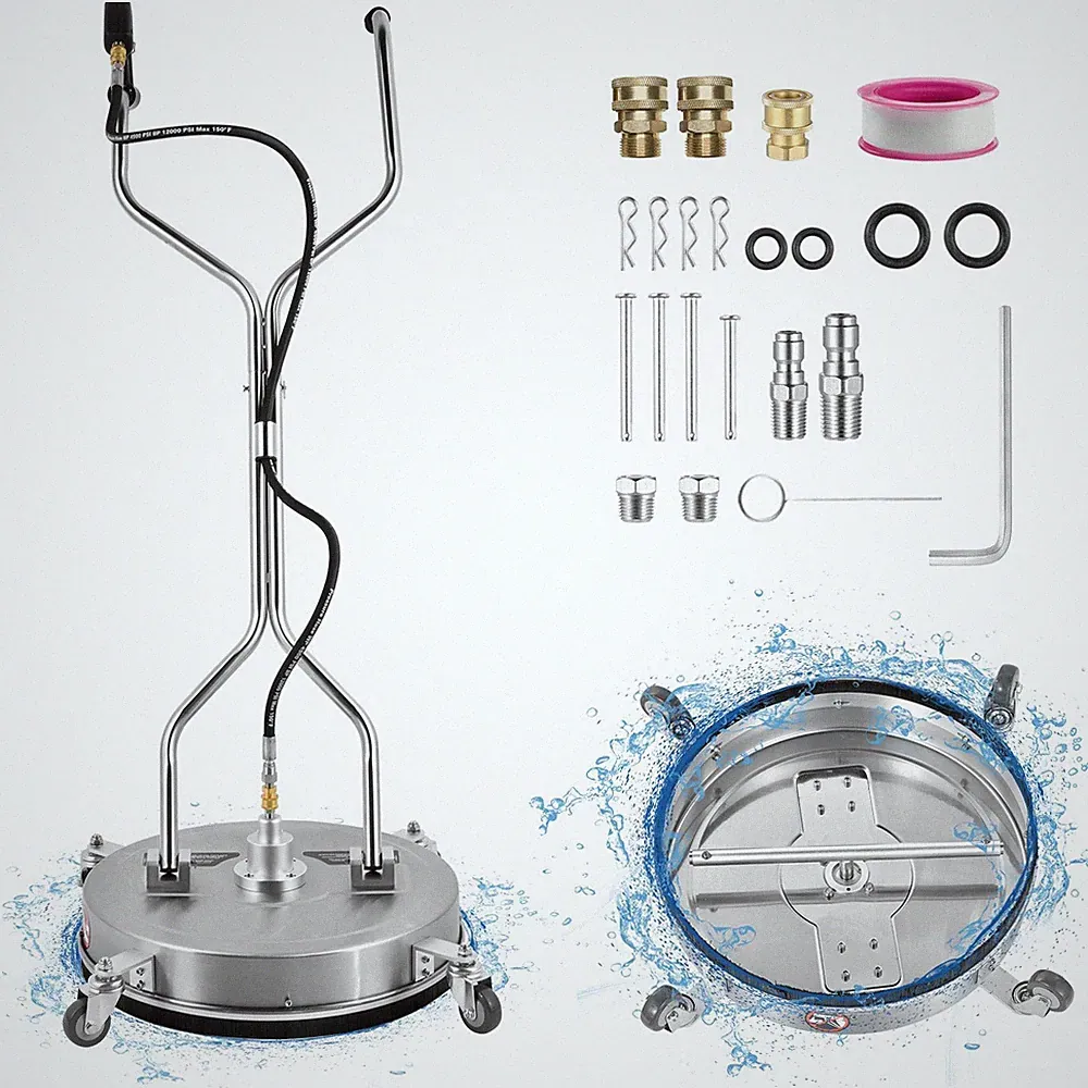 24" Pressure Washer Surface Cleaner 4500PSI w/ Handles & Wheels Stainless Steel