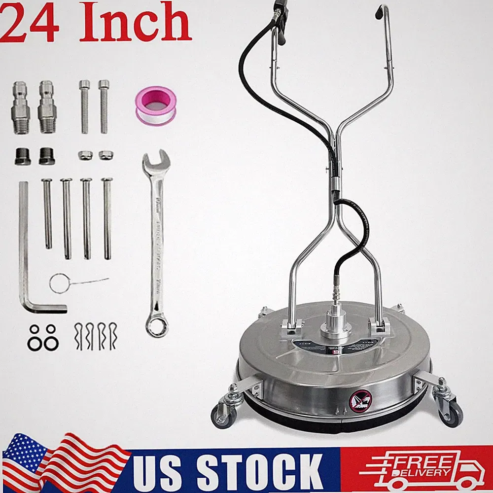 24" Pressure Washer Surface Cleaner 4900PSI Stainless Steel w/ 2 Handle 4 Wheels