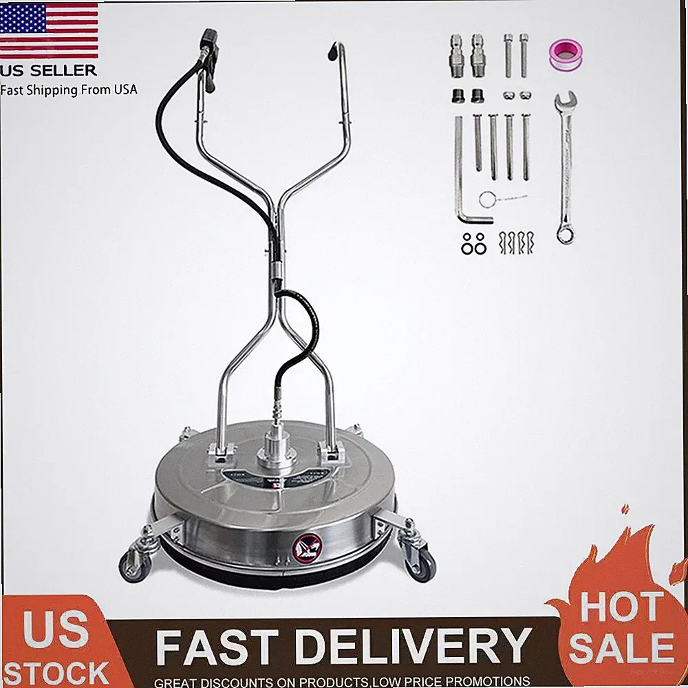 24" Pressure Washer Surface Cleaner 4900PSI w/ Handles & Wheels Stainless Steel