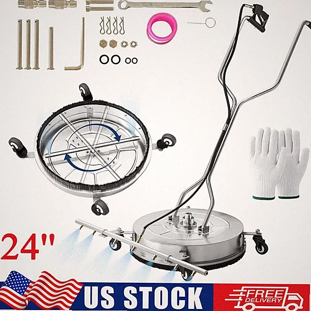 24" Pressure Washer Surface Cleaner S.Steel Dual Handles 4 Wheels Quick Connect