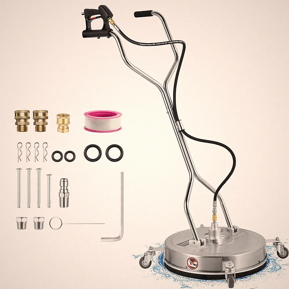 24" Pressure Washer Surface Cleaner Stainless Steel 4500PSI Dual Handle 4 Wheels
