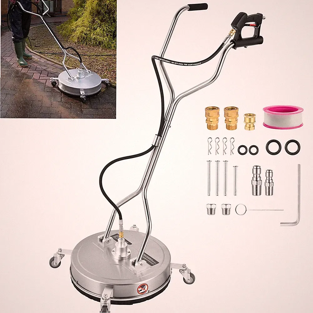 24"Pressure Washer Surfaces Cleaner 4500PSI w/Handles & Wheels Stainless Stee