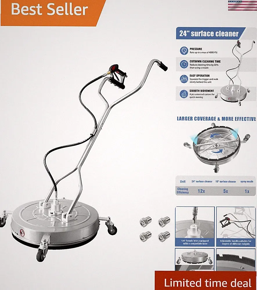 24" Professional Pressure Washer Surface Cleaner - Stainless Steel & Dual Handle
