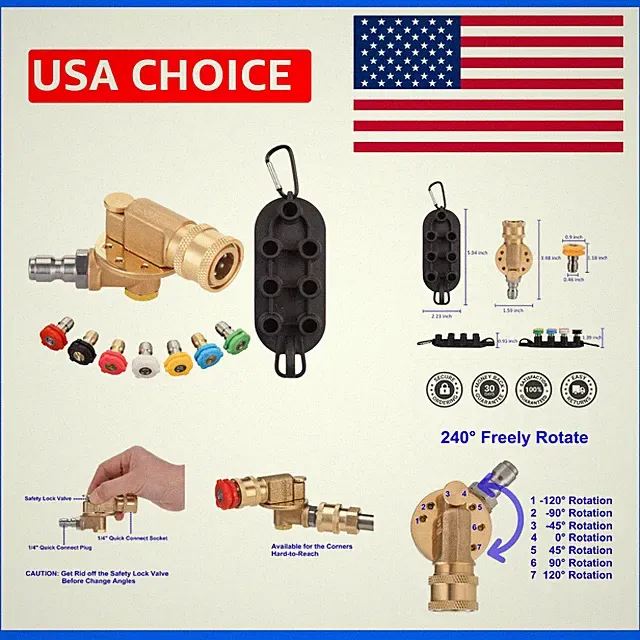 240° Swivel Coupler & 7 Nozzle Set for Pressure Washer, 4500 PSI