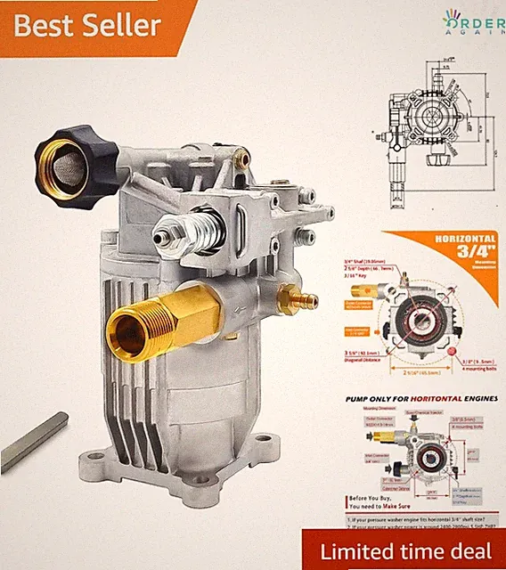 2400-2800 PSI Pressure Washer Pump Aluminum 3/4" Shaft Horizontal Replacement
