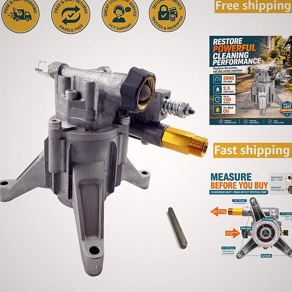 2400-2800 PSI Pressure Washer Pump Replacement - 7/8'' Vertical Shaft, 2.5 GPM