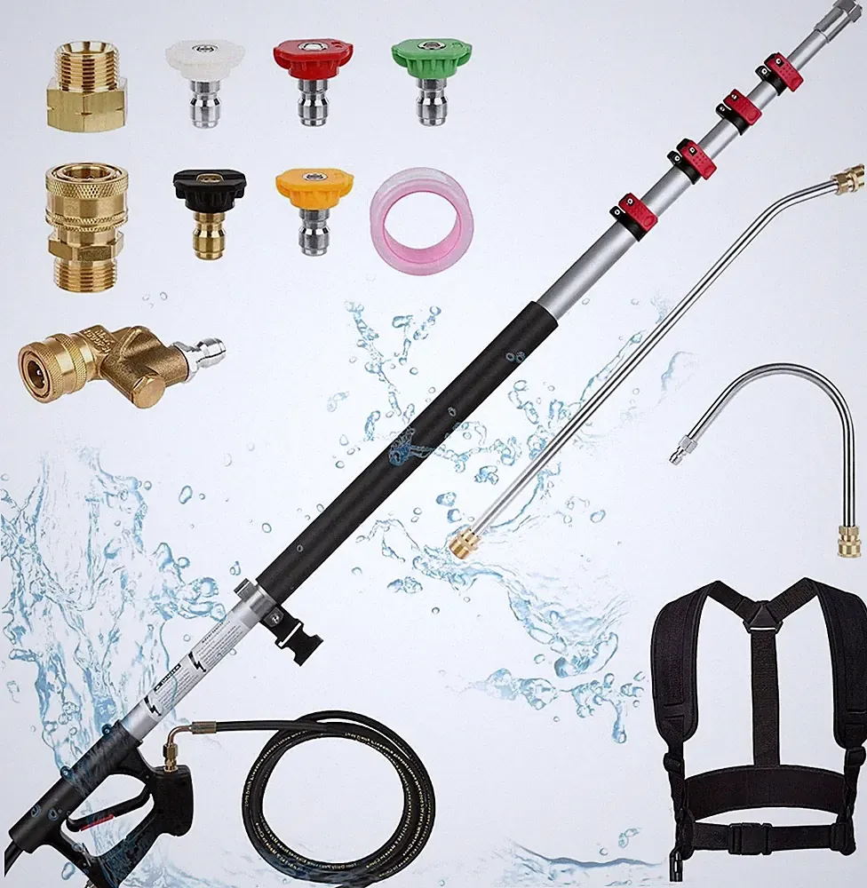 24FT Telescoping Pressure Washer Extension 4000PSI with 5 Spray Nozzle Portable