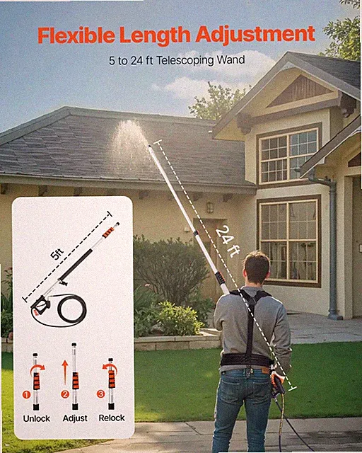 24FT Telescoping Pressure Washer Wand, 4000 PSI, Gutter Cleaner Kit