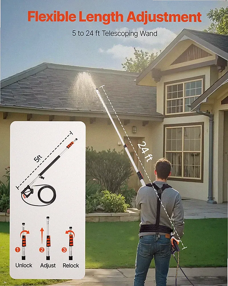 24FT Telescoping Pressure Washer Wand, 4000 PSI, Gutter Cleaner Kit
