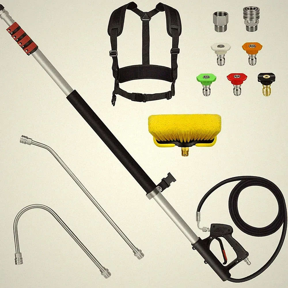 24FT Telescoping Pressure Washer Wand Kit - Extension Pole, Gutter Cleaner, B...