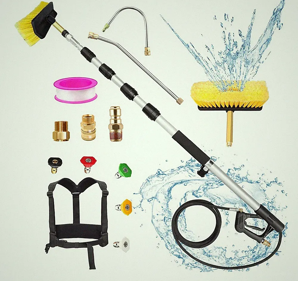 24FT Telescoping Pressure Washer Wand Kit - Extension Pole, Gutter Cleaner, B...