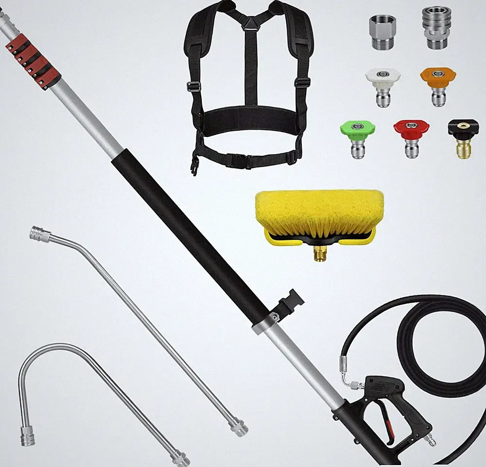 24FT Telescoping Pressure Washer Wand Kit - Extension Pole, Gutter Cleaner, Brus