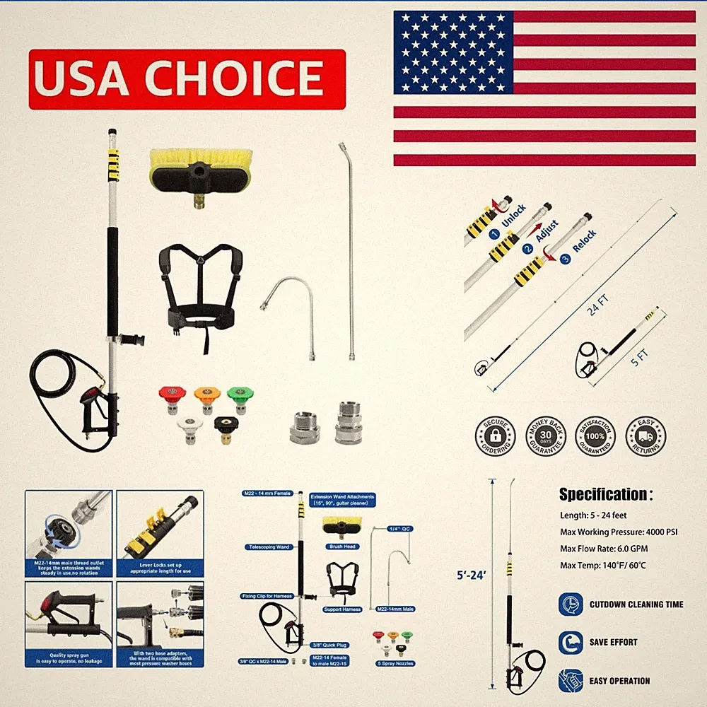 24FT Telescoping Pressure Washer Wand, Power Washer Attachment | Light-Weight...