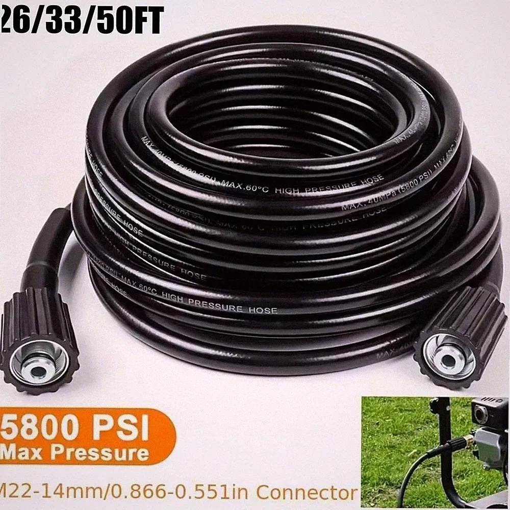 High Pressure Washer Hose 26/33/50ft 5800PSI M22 Power Washer Extension Hose