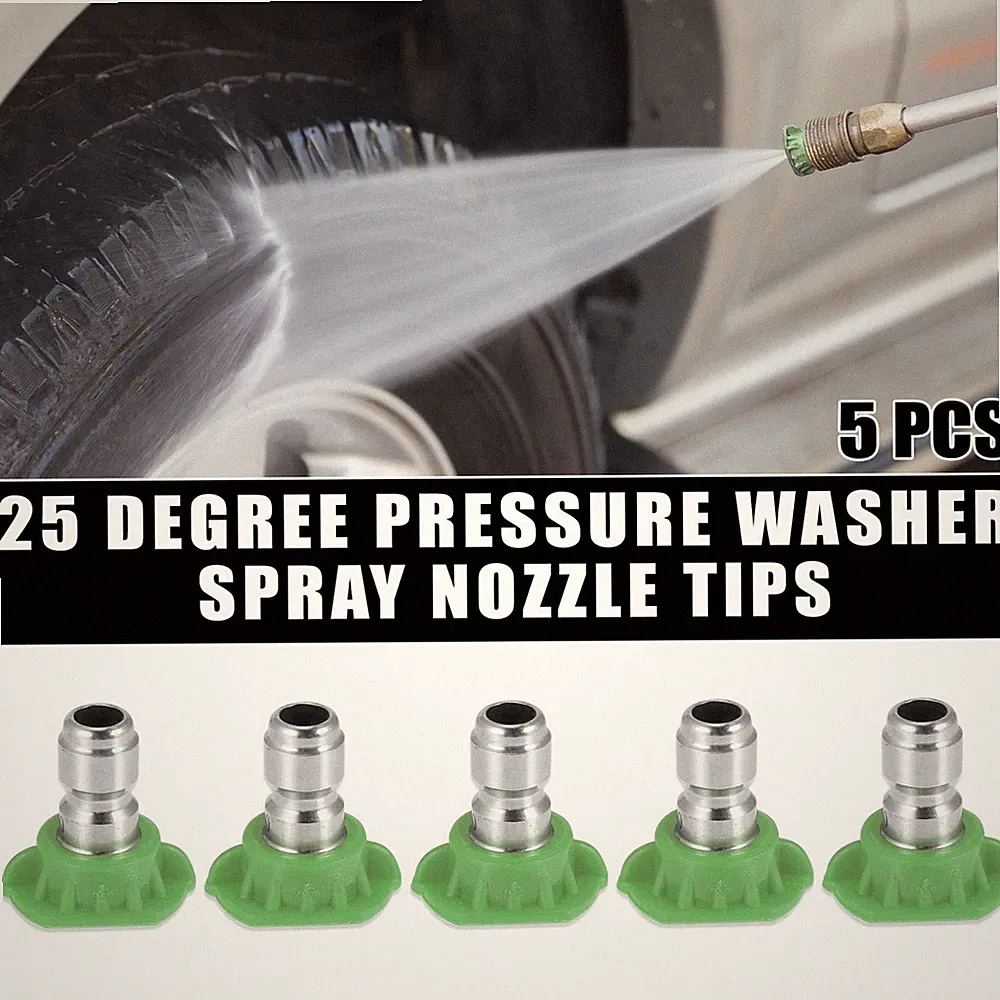 25 Degrees High Pressure Washer Spray Nozzle Tips Quick Connector Green 5 Pcs
