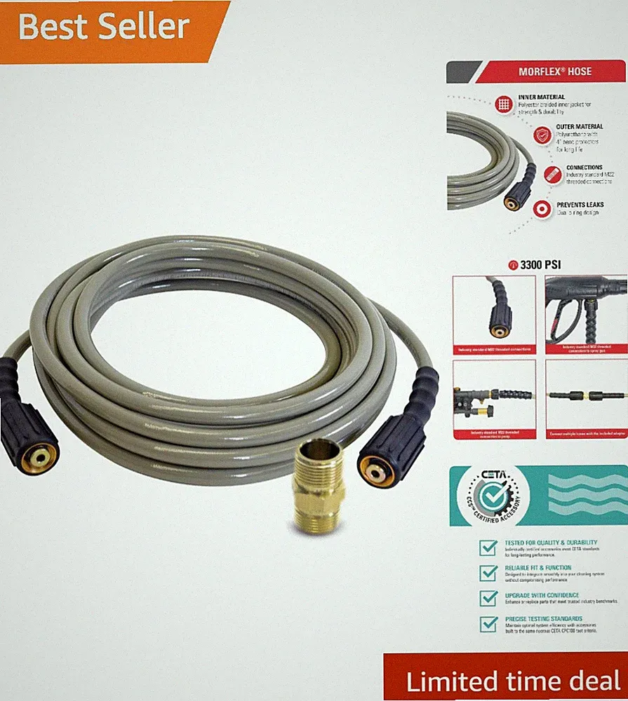 25-Foot 3300 PSI Cold Water Pressure Washer Hose - Flexible & Kink Resistant