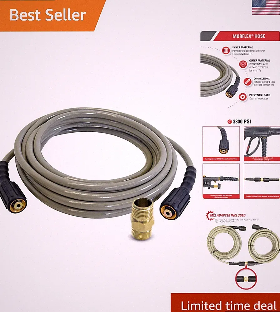 25-Foot MorFlex Pressure Washer Hose - Heavy-Duty, Kink Resistant