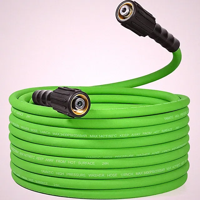 25 FT 1/4" Green Pressure Washer Hose 3400 PSI M22 Fittings Gas Electric