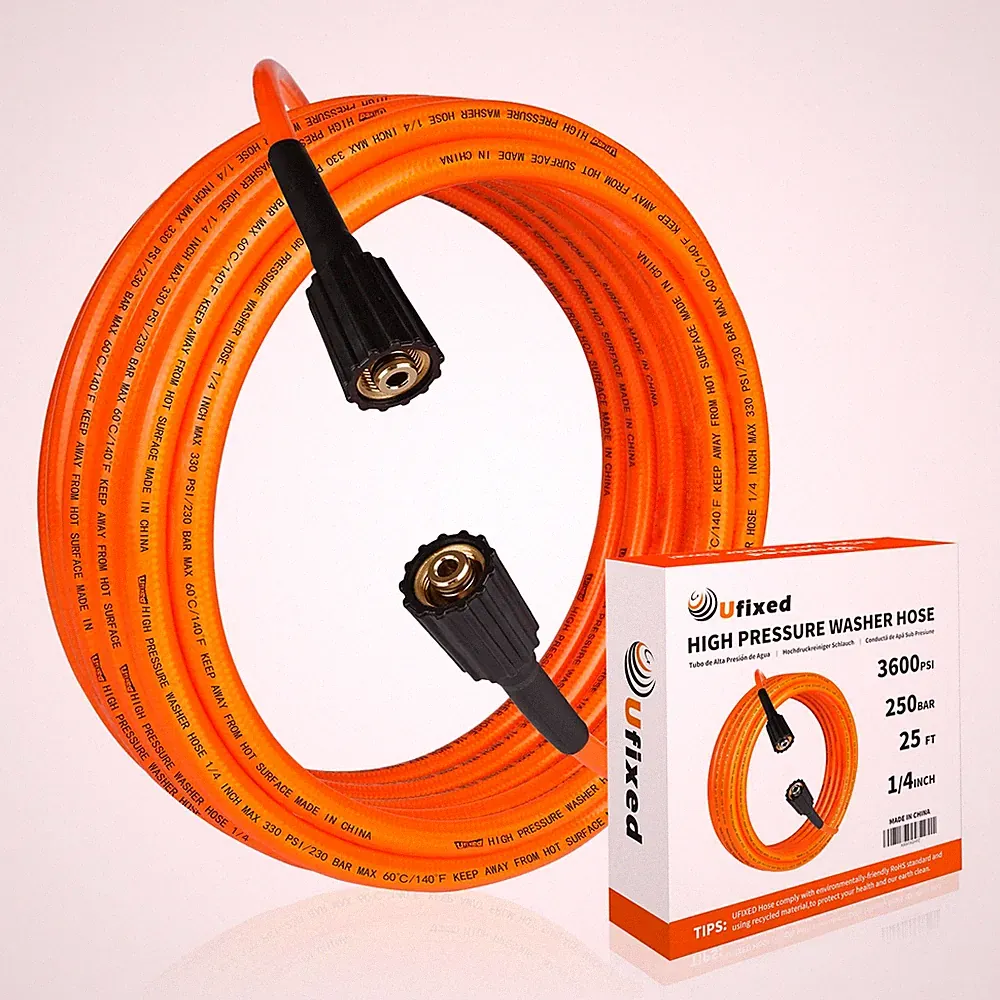 25 FT 1/4 Pressure Washer Hose 3600 PSI M22 14MM Replacement Orange-red