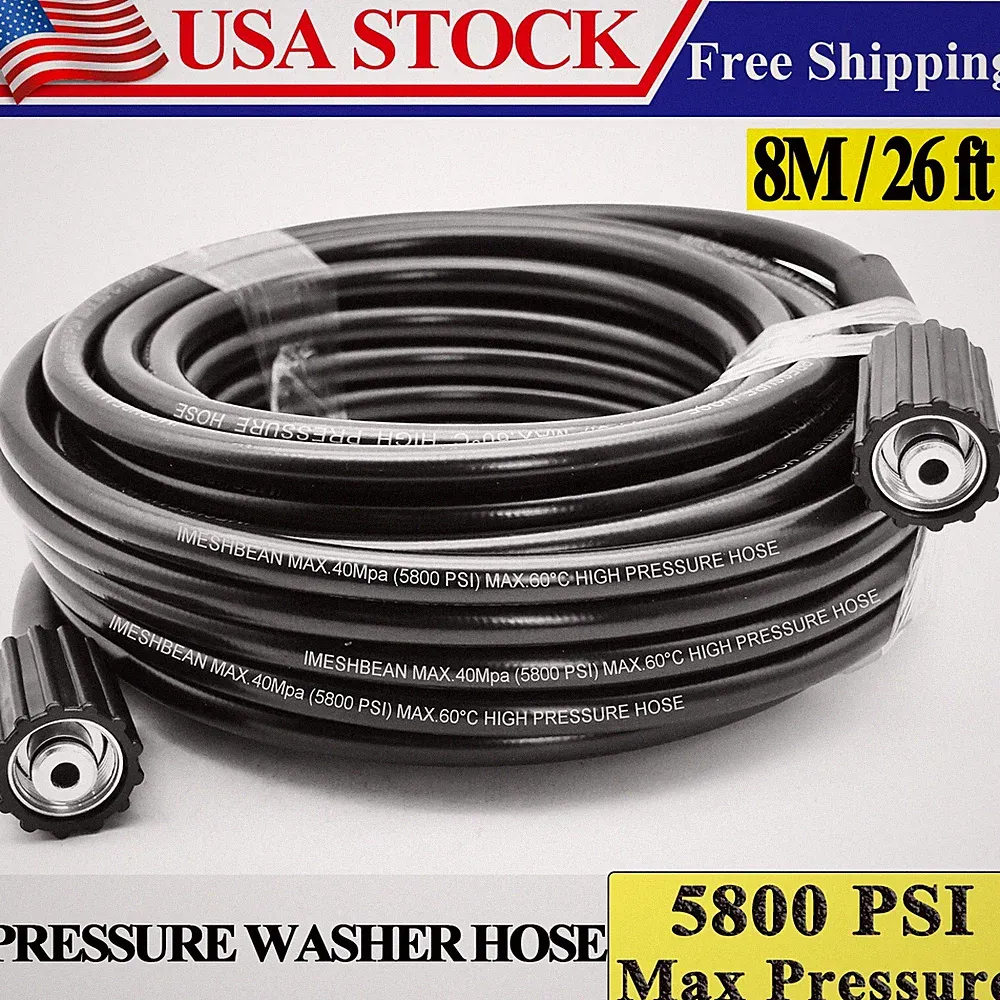 25 FT x 1/4 Inch 5800 MAX PSI Pressure Washer Replacement Hose M22 14MM WASHER