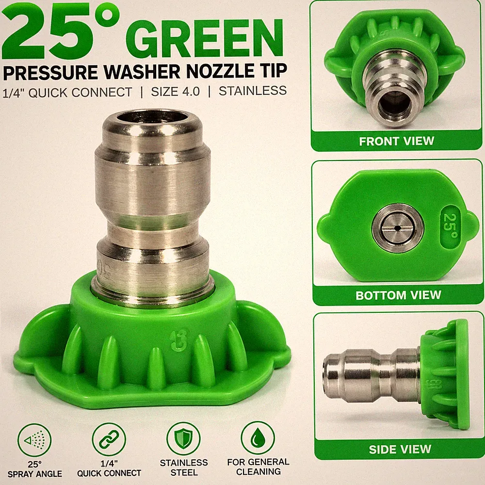 25° Green Pressure Washer Nozzle Tip 1/4" Quick Connect Size 4.0 Stainless Steel