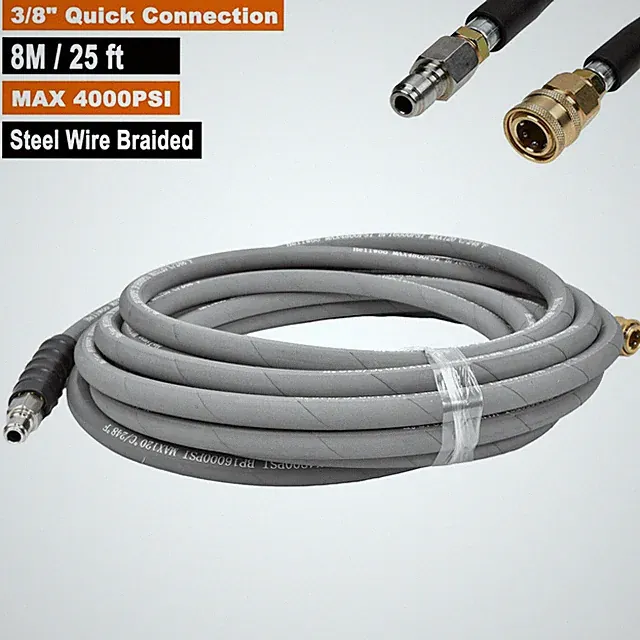 25' Pressure Washer Hose Extension Cable 4000 PSI 25 ft Length Gray 3/8" Coupler